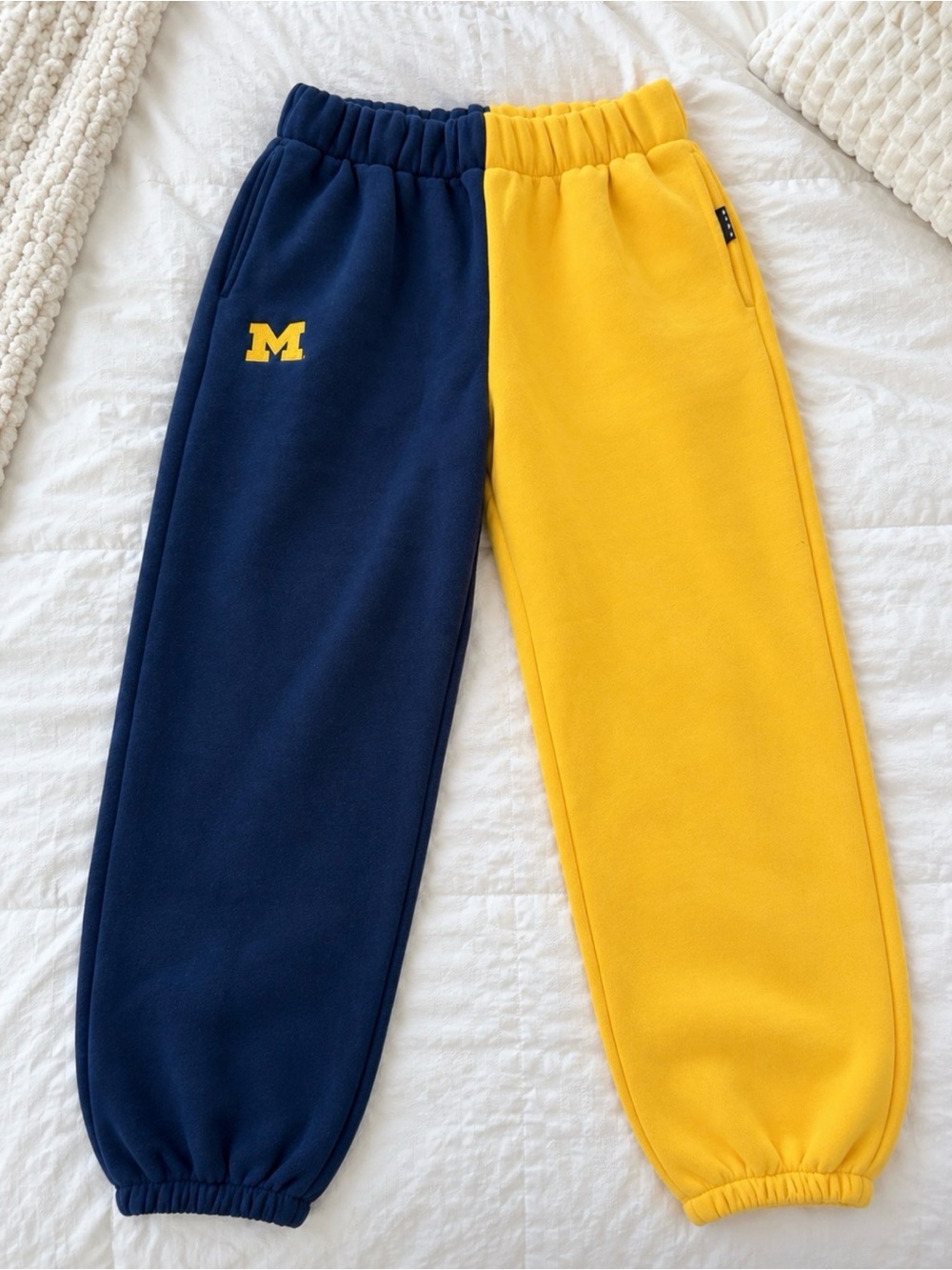 Two-Tone Navy and Yellow Fleece Joggers - Collegiate Style